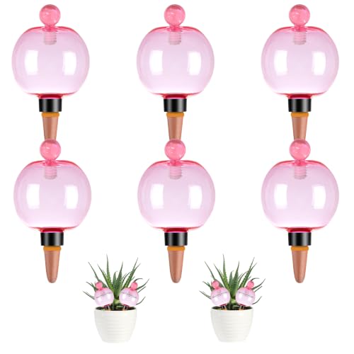 6팩 자체 급수 지구본 502.8ml(17온스) 대형 식물 급수 글로브 탑 필, 셀프 워터 화분 인서트 실내/실외 플라스틱 물 전구 천천히 방출되는 테라코타, 식물용, 핑크 - color: 핑크, size: 6pack