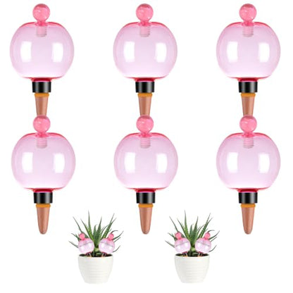 6팩 자체 급수 지구본 502.8ml(17온스) 대형 식물 급수 글로브 탑 필, 셀프 워터 화분 인서트 실내/실외 플라스틱 물 전구 천천히 방출되는 테라코타, 식물용, 핑크 - color: 핑크, size: 6pack
