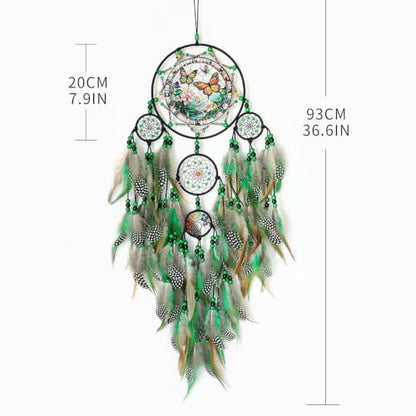 Large Dream Catchers, Rainbow Healing Crystal Tree of Life Dreamcatcher with Butterfly Suncatcher for Windows Hangings Decor, Home Wall Hanging Decor,Adults Boys Girls Festival Blessing Gift (Green)