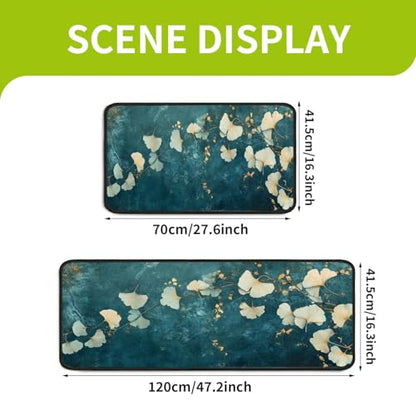 Classic Kitchen Mats for Floor, 2-Piece Non-Slip Kitchen Rugs - color: Ginkgo Leaf