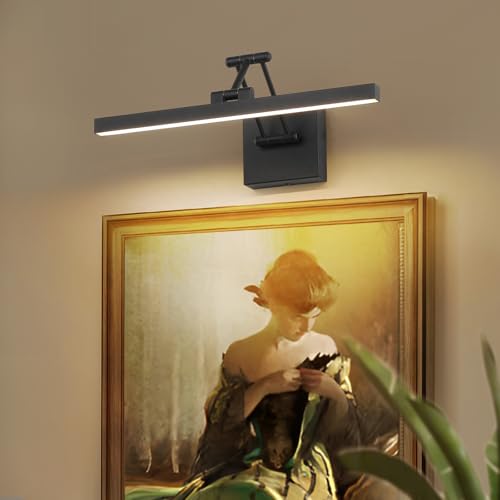 Hard-Wired Picture Light Dimmable LED Picture Lights for Paintings 15.7" Inch Black Metal Body Wall Pictures with Adjustable Swing Arm Art Display Lamps 7W 3000K Warm White Book Light - color: Hard-Wired Black-square base, size: 15.7inch Dimmable