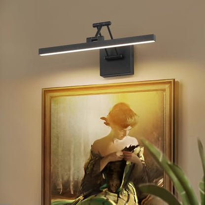 Hard-Wired Picture Light Dimmable LED Picture Lights for Paintings 15.7" Inch Black Metal Body Wall Pictures with Adjustable Swing Arm Art Display Lamps 7W 3000K Warm White Book Light - color: Hard-Wired Black-square base, size: 15.7inch Dimmable