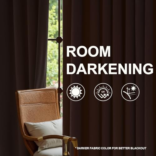 Pinch Pleated Velvet Curtains 40x63 Inches 2 Panels,Dark Brown Drapes - color: Brown, size: 40"W x 63"L (Pack of 2)