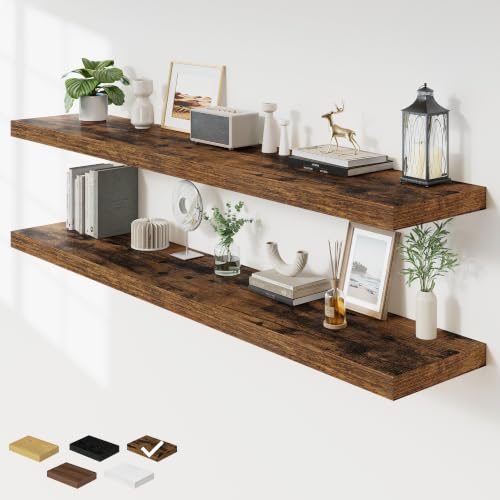 RICHFOCUS 72Inch Floating Shelves for Wall 2Pack|Rustic Brown|12" Deep - color: Rustic Brown, size: 72"L x 11.6"D, Set of 2