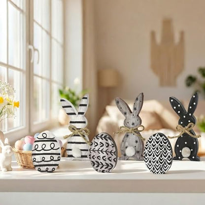 Smile Wooden Easter Block Decor Set - 6-Piece Rustic Bunny & Egg Design Tabletop Blocks, Farmhouse Style Shelf Accents for Spring Holiday Home Decoration