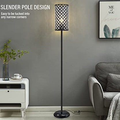 GyroVu Crystal Floor Lamp, Modern Standing Lamp with Elegant Shade Black Floor Lamp with On/Off Foot Switch,Tall Pole Accent Lighting for Living Room, Girl Bedroom, Dresser, Office - color: Black