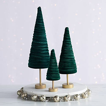 Emerald Pedestal Velvet Trees Set of 3, Cozy Artisan Mantel Décor, Luxurious Green Valentine Tabletop Tree, Wedding Centerpiece, Modern Farmhouse (Emerald) - color: Emerald