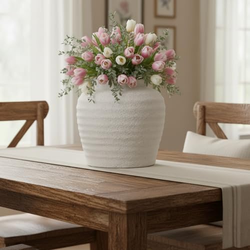 Lvases Rough Textured White Wabi Sabi Rustic Handmade Ceramic Decor Vase - color: White