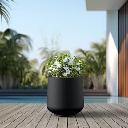 Kante Large Round Curved Black Concrete Planter 16.5" Dia, Outdoor - color: Black, size: 16.5" D