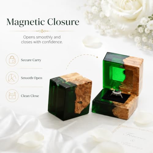 Wedding Ring Box,Sage Green Engagement Ring Box for Proposal with Single Slot Handcrafted, Made of Wood and Resin, Wedding Ceremony, Jewelry Organizer - color: Sage Green