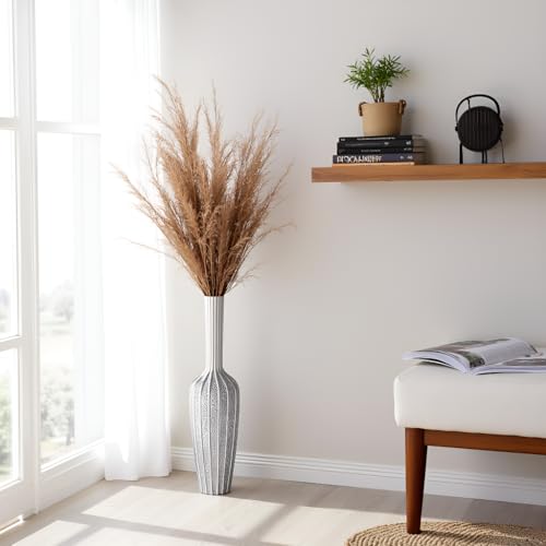 Elegant Silver Floor Vase - 23.62 Inch Tall Decorative Vase for Dried Flowers & Home Décor, Resin Tall Floor Vase