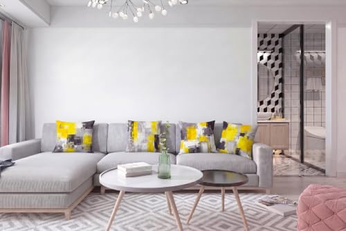 Yellow Grey Abstract Throw Pillow Covers 18x18 Set of 4 - color: Yellow and Grey, size: 18" x 18" (Pack of 4)