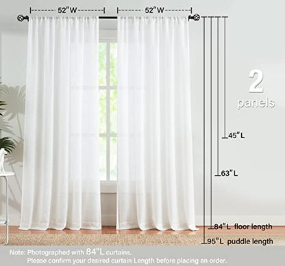 Treatmentex White Semi Sheer Curtains for Living Room Bedroom 52x63 Linen Textured Look - color: White - Rod Pocket, size: 52"W x 63"L (Pack of 2)