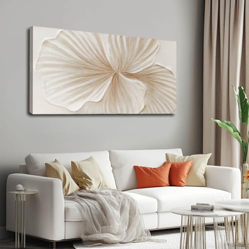 White Gold Abstract Floral Canvas Wall Art for Living Room 24x48 Inch - color: White and Gold, size: 48"L x 24"W