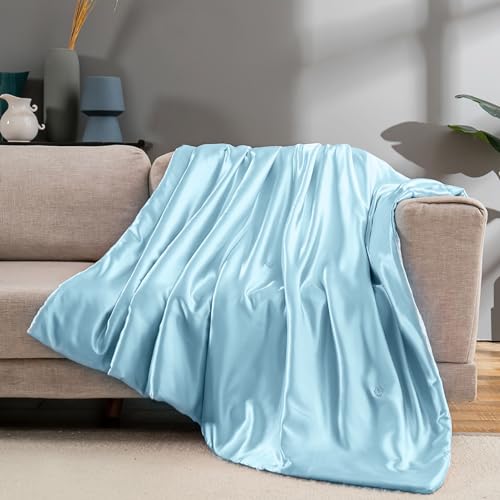 Vonty Baby Blue Satin Throw Blanket 50x60In, Cooling Silky Wrinkle-Free - color: Baby Blue, size: 50" x 60"