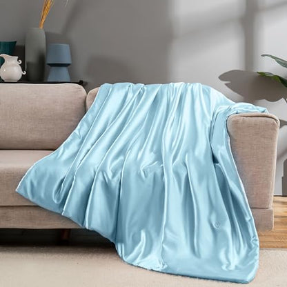 Vonty Baby Blue Satin Throw Blanket 50x60In, Cooling Silky Wrinkle-Free - color: Baby Blue, size: 50" x 60"