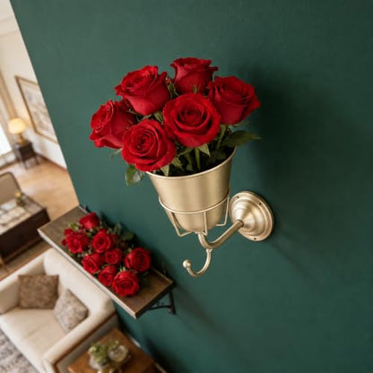 Gold Metal Wall Mounted Flower Vase for Faux & Fresh-Cut Flowers