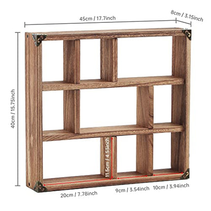 17.7x15.7-Inch Shadow Box Shelf 9-Slot Rustic Wood Floating Shelves Larger Shelf Lightweight Solid Wood Display(9C-Brown) - color: 9c-brown, size: 1 PCS