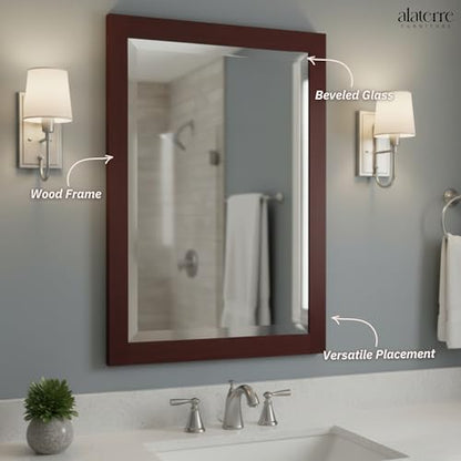 Alaterre Bathroom Vanity Mirror with Beveled Glass, Espresso, 24”x30” - color: Espresso