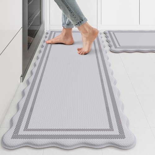 KIMODE Anti Fatigue Kitchen Mats, Light Grey Kitchen Rugs 17"x47"+17"x29" - color: Light Grey, size: 17.3" x 47"+17.3" x 29"--0.47 inches