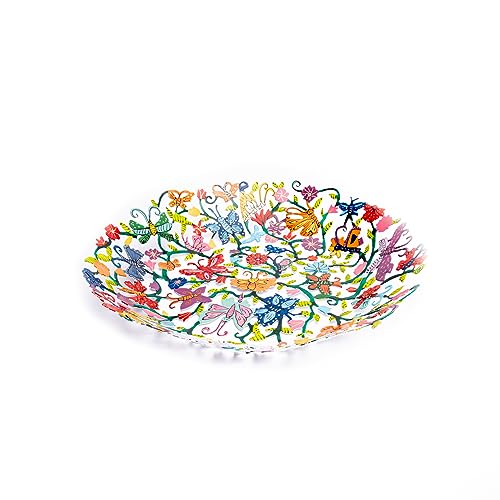 Emanuel Yair Decorative Metal Fruit Bowl | Vibrant Hand Painted Bowl | Hangable Centerpiece for Home Decor and Gifting | Judaica Art (14 inch, butterflies) - color: butterflies, size: 14 inch