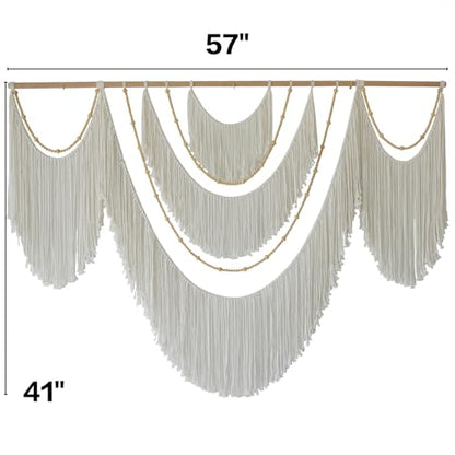 Macrame Wall Hanging Boho Yarn Art Tassel Beaded Handmade Decor 57"W*41"L - color: White