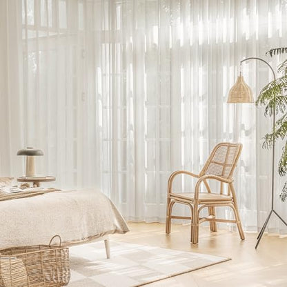 FMFUNCTEX Beige Linen Pinch Pleated Sheer Curtains, 63 Inches, 2 Panels - color: Pinch Pleat| Natural, size: 52"W x 63"L (Pack of 2)