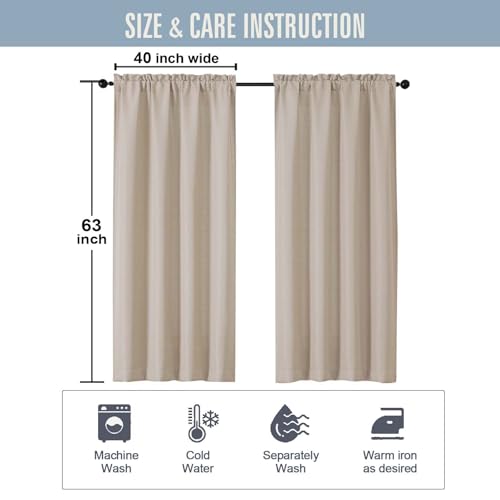 Linen Curtains 63 Inches Long for Bedroom Living Room 2 Panels - color: Linen, size: 40"W x 63"L (Pack of 2)