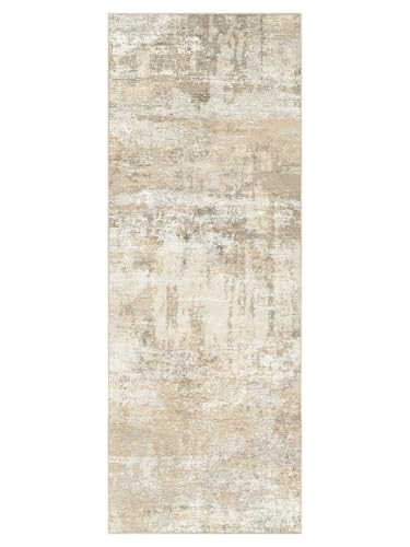 cotiled 3x8 Hallway Runner Rug, Abstract, Washable, Non Slip, Beige - color: Beige, size: 3' x 8' (Runner)