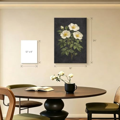 Framed Botanical Wall Art, Moody Rose Canvas Prints, 16x24 Inch - color: Dog Rose