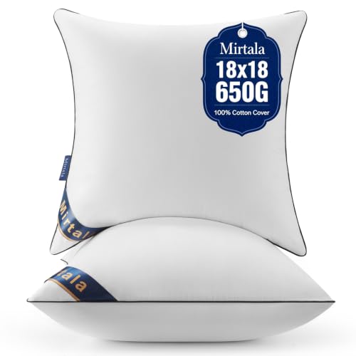 Mirtala 18"x18" Pillow Inserts Set of 2 with 100% Cotton Cover Decorative Square Throw 18" Pillows Living Room, Sofa, Couch, and Bed-White - size: 18 x 18-Inch