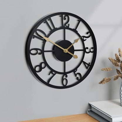 Wall Clock Battery Operated,Silent Non Ticking Modern Rustic Metal Small Clocks for Living Room/Bedroom/Office/Kitchen/Farmhouse Home Decor-12IN(Arabic Number-Black) - size: 12 Inch