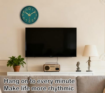 Silent Wall Clocks Battery Operated 8 Inch, Analog Wall Clock with Large Number Tempered Glass Clock Face, Dark Green Quartz Non Ticking Wall Clocks for Living Room Bedroom Kitchen Office - color: Dark Green, size: 8 Inch