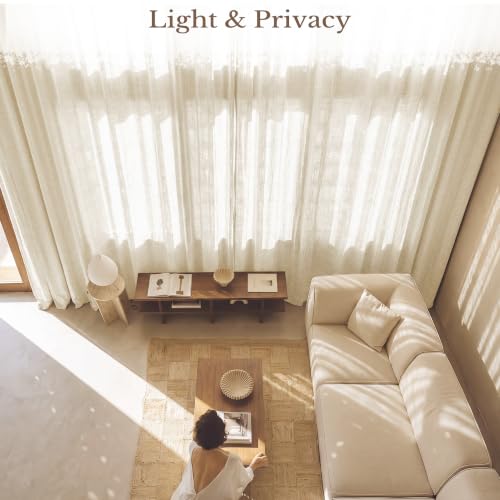 NICETOWN Sheer Linen Curtains 63 Inch Length for Bedroom Living Room 2 Panels, Ivory Rod Pocket & Back Tab Semi Sheer Drapes Privacy Semitransparent Farmhouse Window Treatment, W42 x L63 - color: Linen Ivory, size: 42"W x 63"L (Pack of 2)
