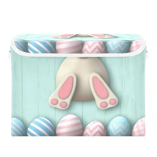 Easter Bunny Storage Bins with Lids and Carrying Handle,Foldable Storage Boxes Organizer Containers Baskets Cube with Cover for Home Bedroom Closet Office - color: Easter Bunny