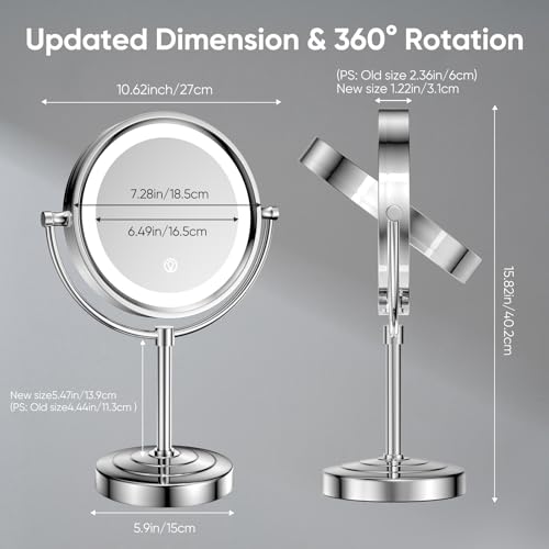 GURUN 8.5" LED Tabletop Makeup Mirror Dimmable Double Sided Chrome 10x - color: Chrome 10x