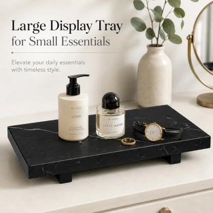 Black Marble Large Pedestal Tray for 13.8 in - color: Black Marble-13.8 in