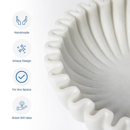 Fluted Marble Bowl Decorative 10", Large Fruit Bowl for Kitchen Counter - size: 10 inches