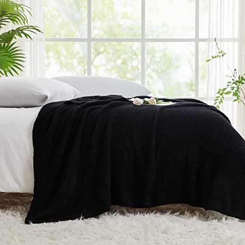 CYMULA Super Soft Knit Throw Blanket Twin Size Black-Lightweight Plush Fuzzy Fluffy Warm Cozy Blankets and Throws for Sofa Bed All Season Use, 60x80 inches - color: Black, size: Twin(60"x80")