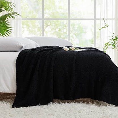 CYMULA Super Soft Knit Throw Blanket Twin Size Black-Lightweight Plush Fuzzy Fluffy Warm Cozy Blankets and Throws for Sofa Bed All Season Use, 60x80 inches - color: Black, size: Twin(60"x80")