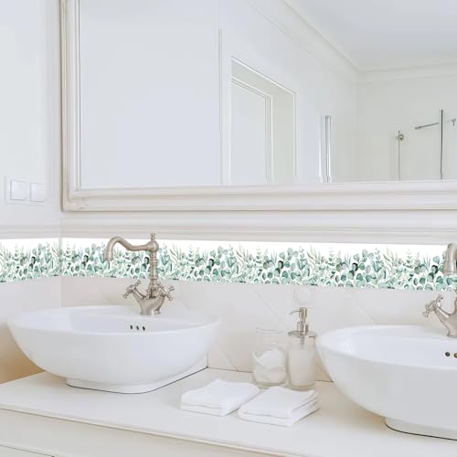 Eucalyptus Leaf Wallpaper Border Peel and Stick Green Botanical Trim - color: Green/White, size: 3.9" x 393.7"