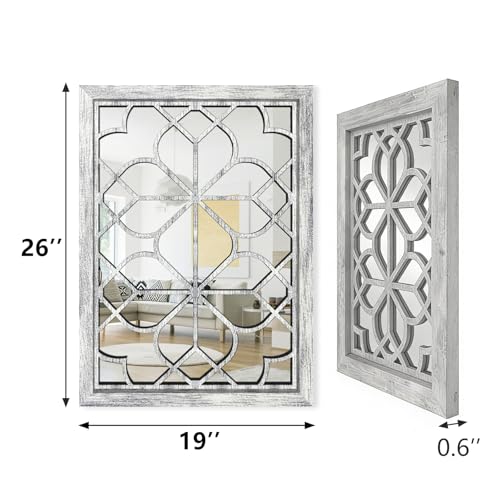 Set of 2 19x26 Inch Large Grey Shatterproof Rectangular Wall Mirrors, Boho Rustic Farmhouse Vintage Accent Mirrors for Living Room Bedroom Entryway Dining Room & Home Decor - color: Grey（2pcs）, size: 19"L x 26"W