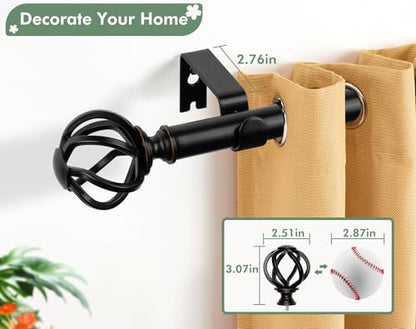 USFOOK Curtain Rods for Windows 48 to 84, Black Adjustable Drapery Rod - color: Black, size: 48-84"