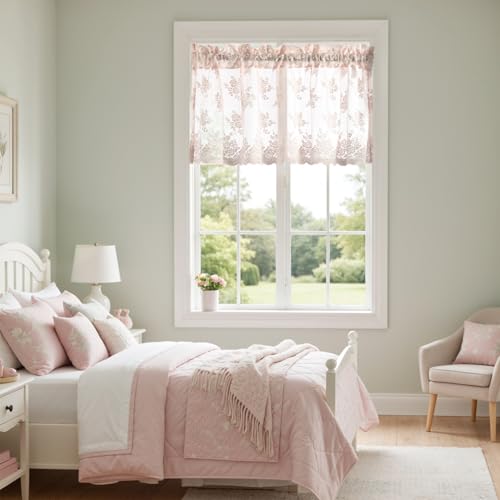 Kotile Blush Pink Sheer Valance Curtain for Windows W52 x L18 Inch 1 Panel - color: Blush Pink