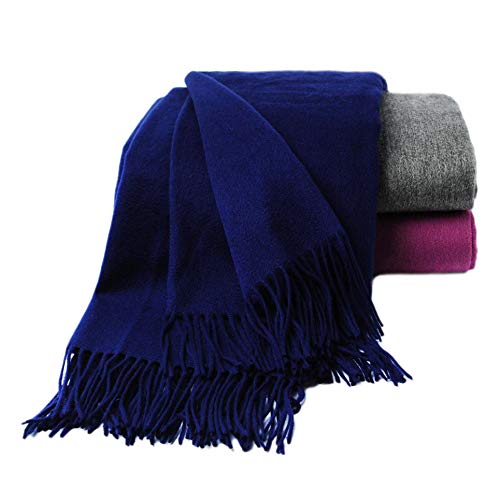CUDDLE DREAMS Premium Cashmere Throw Blanket with Fringe (Navy) - color: Navy
