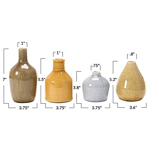 Main + Mesa Stoneware Bud Vases in Crackle Glaze, Grey/Mustard Tones, Set of 4