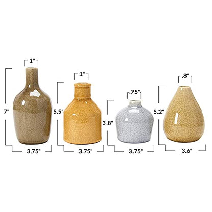 Main + Mesa Stoneware Bud Vases in Crackle Glaze, Grey/Mustard Tones, Set of 4