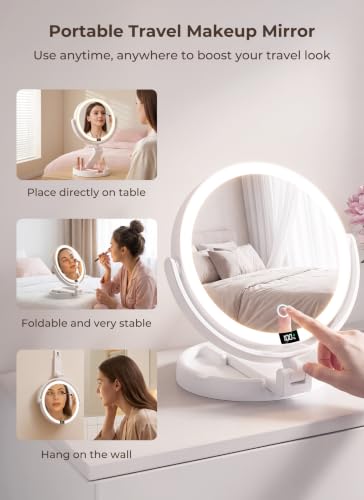 Brightown Lighted Travel Makeup Mirror,1X & 10X Magnification,3 Light Modes - color: White