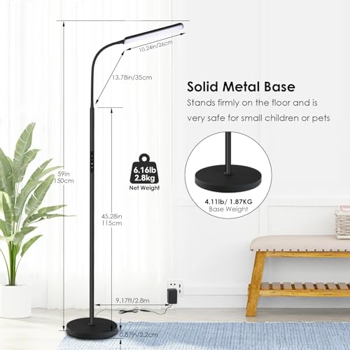 Dimunt LED Floor Lamp, Stepless Adjustable 3000K-6000K Colors, Black - color: Black