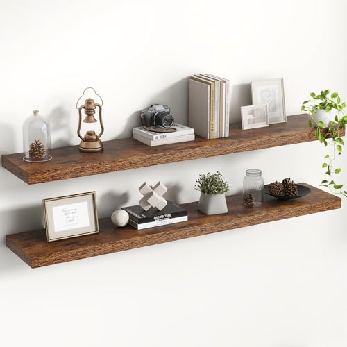 Acovy 48 Inch Floating Shelves, 8 Inch Deep Floating Shelves for Wall, Hanging Shelf with Invisible Brackets, Deep Shelves for Bathroom, Bedroom, Living Room, Brown, Set of 2 - color: Brown, size: 8"Wx48"L-2pcs
